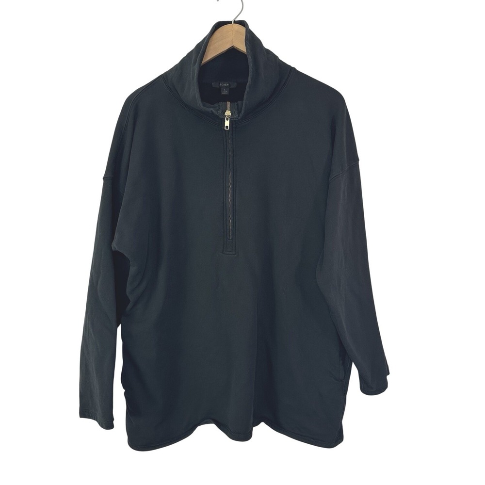 J Crew Pullover Sweatshirt Men's Large Half Zip Black 100% Cotton‎ Preppy Casual
